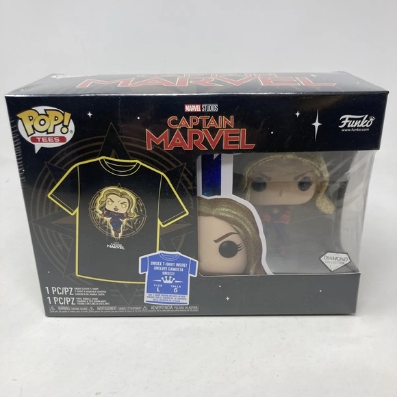 Funko Pop Captain Marvel Diamond Collection with T-Shirt, Large- NIB - Picture 1 of 9